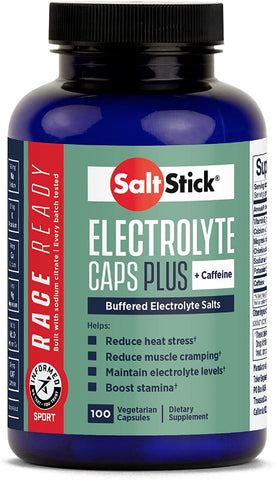 SaltStick Race Ready Caps Plus, cápsulas de electrolitos con citrato de sodio y cafeína (botella con 100 piezas)